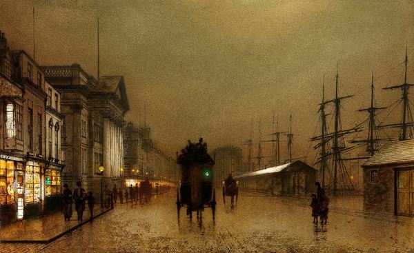 The Dockside Liverpool at Night. The painting by John Atkinson Grimshaw