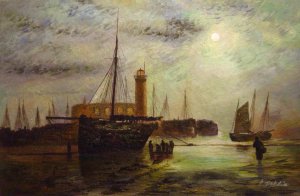John Atkinson Grimshaw, The Lighthouse At Scarborough, Painting on canvas