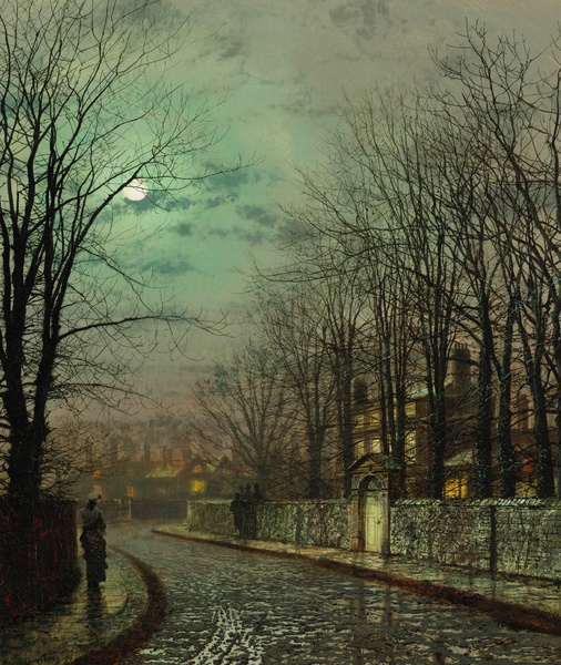 The Tryst. The painting by John Atkinson Grimshaw