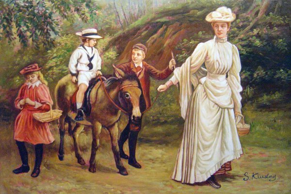 Donkey Ride Along A Woodland Path. The painting by John Barwell