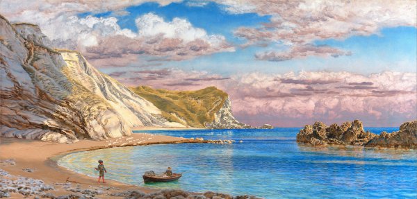 Man of War Rocks, Coast of Dorset. The painting by John Brett
