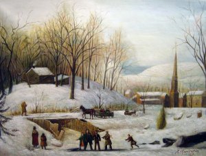 Reproduction oil paintings - John Carlin - A Snow Scene At Utica