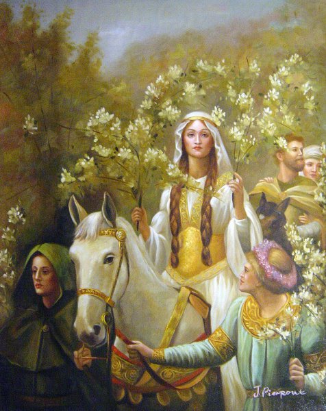 Queen Guinevere&#39s Maying. The painting by John Collier