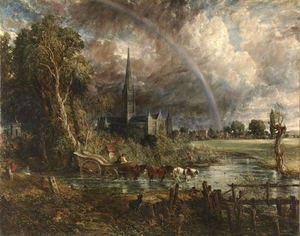 The Salisbury Cathedral from the Meadows, 1863