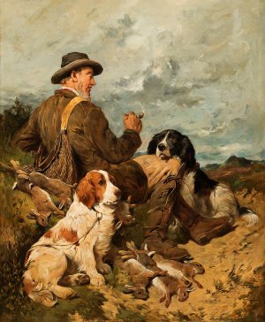 Reproduction oil paintings - John Emms - A Sportsman with his Spaniels