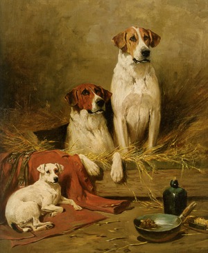 John Emms, Foxhounds and a Terrier, Painting on canvas