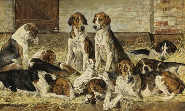 Hounds at Rest. The painting by John Emms