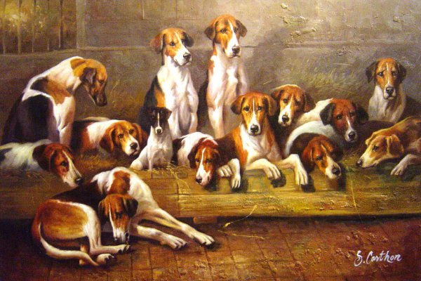 New Forest Foxhounds. The painting by John Emms