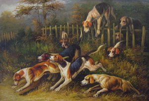 Reproduction oil paintings - John Emms - On The Scent-Foxhounds Hunting