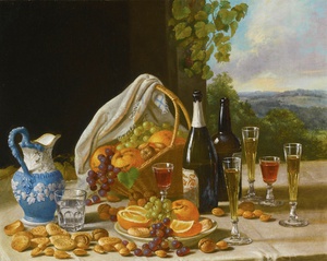 John Francis, Still Life with Wine and Fruit, Art Reproduction