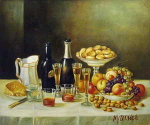 John Francis, Wine, Cheese And Fruit, Painting on canvas