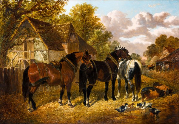 A Farmyard Scene. The painting by John Frederick Jr. Herring
