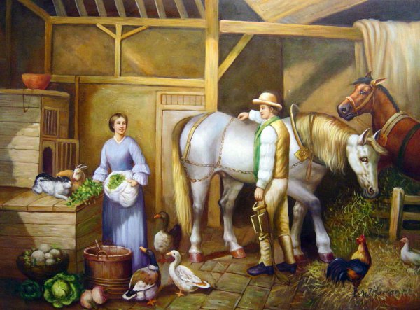 Feeding Time For Farm Animals In Barn. The painting by John Frederick Sr. Herring