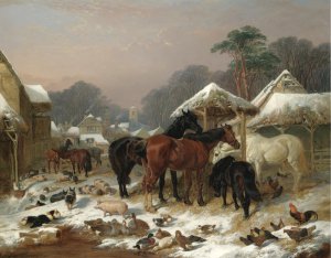 The Farmyard in Winter, John Frederick Sr. Herring, Art Paintings
