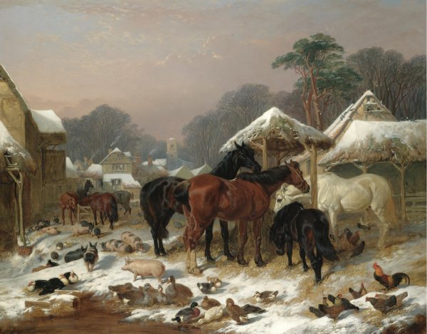 The Farmyard in Winter. The painting by John Frederick Sr. Herring