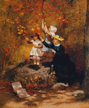 John George Brown, Gathering Autumn Leaves, Painting on canvas