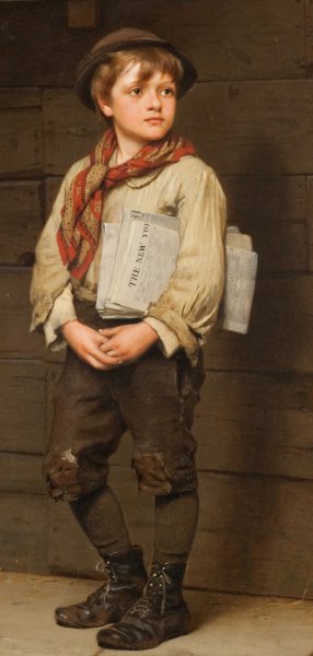 John Leslie Breck, Newsboy, Painting on canvas