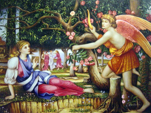 Love And The Maiden. The painting by John Roddam Spencer Stanhope