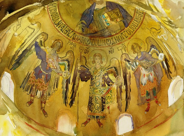 Angels, Mosaic, Palatine Chapel, Palermo. The painting by John Singer Sargent