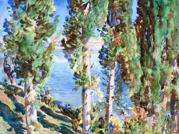 Corfu Cypresses. The painting by John Singer Sargent