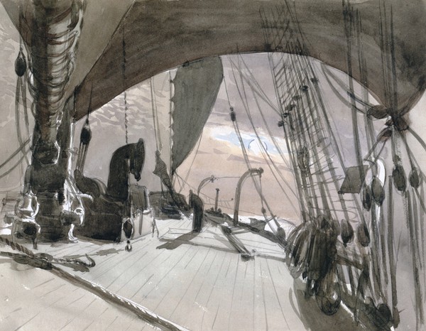 Deck of Ship in Moonlight. The painting by John Singer Sargent