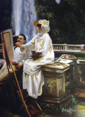 John Singer Sargent, Fountain, Villa Torlonia, Frascati, Italy, Painting on canvas