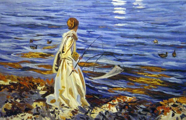 Girl Fishing. The painting by John Singer Sargent