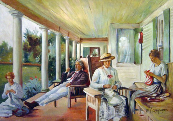 On the Verandah (Ironbound Island, Maine). The painting by John Singer Sargent