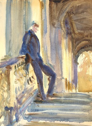 John Singer Sargent, Sir Neville Wilkinson on the Steps of the Palladian Bridge at Wilton House, Painting on canvas