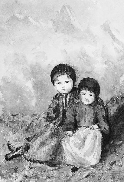 Two Children in Landscape, Murren. The painting by John Singer Sargent