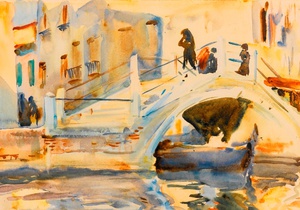 John Singer Sargent, Venice, Bridge with Figures, Painting on canvas