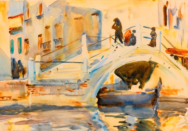 Venice, Bridge with Figures. The painting by John Singer Sargent