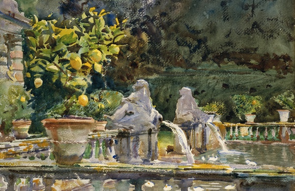 Villa di Marlia, Lucca - A Fountain. The painting by John Singer Sargent