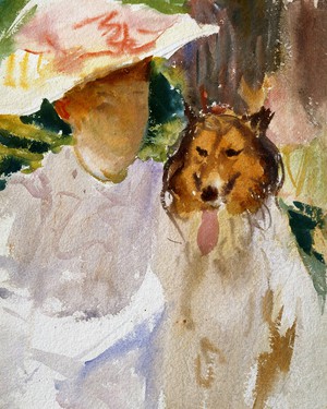 John Singer Sargent, Woman with Collie, Painting on canvas