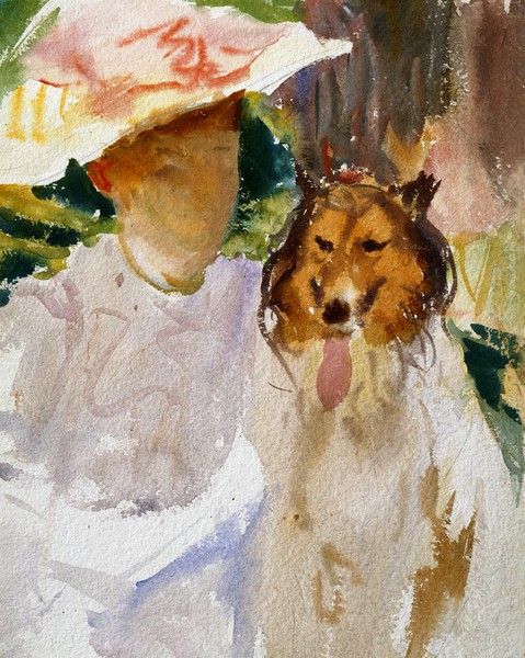 Woman with Collie. The painting by John Singer Sargent