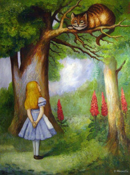 The Cheshire Cat And Alice In Wonderland. The painting by John Tenniel