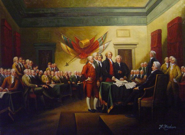 A Signing Of The Declaration Of Independence. The painting by John Trumbull