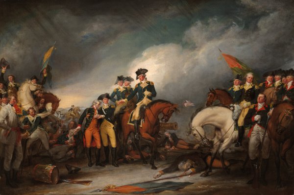 The Capture of the Hessians at Trenton, December 26, 1776. The painting by John Trumbull