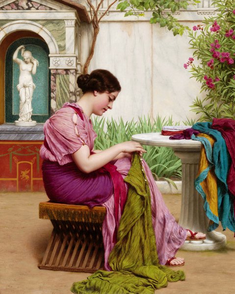A Stitch in Time. The painting by John William Godward
