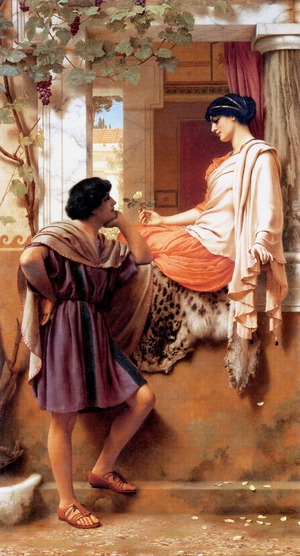 John William Godward, The Old Old Story, Painting on canvas