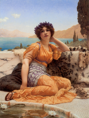 John William Godward, With Violets Wreathed and Robe of Saffron Hue, Painting on canvas