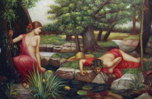 John William Waterhouse, Echo And Narcissus, Painting on canvas