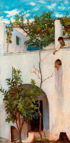 John William Waterhouse, Lady on a Balcony, Capri, Painting on canvas
