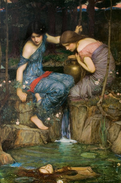 Nymphs Finding the Head of Orpheus. The painting by John William Waterhouse