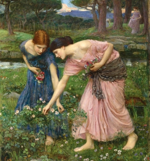 John William Waterhouse, Rosebuds Being Gathered, Painting on canvas