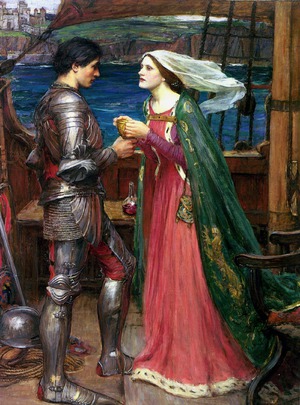 John William Waterhouse, The Potion Being Held by Tristan and Isolde , Painting on canvas