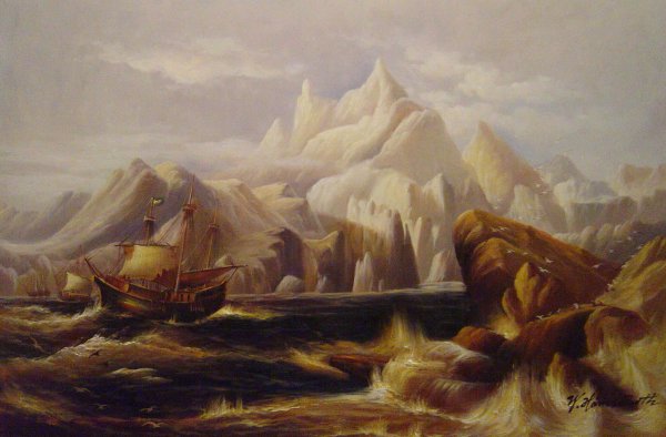 Sir Martin Frobisher&#39s Ships On The Second Voyage To Greenlan. The painting by John Wilson Carmichael