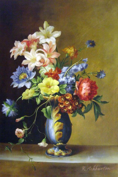 Flowers In A Blue Vase. The painting by Josef Nigg