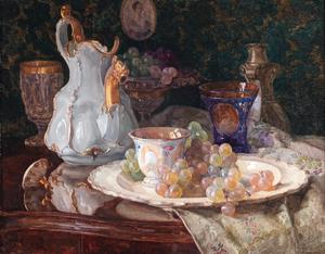 A Beautiful Still Life with Ornaments - Josef Schuster - Hot Deals on Oil Paintings