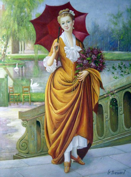 The Red Parasol. The painting by Joseph Caraud
